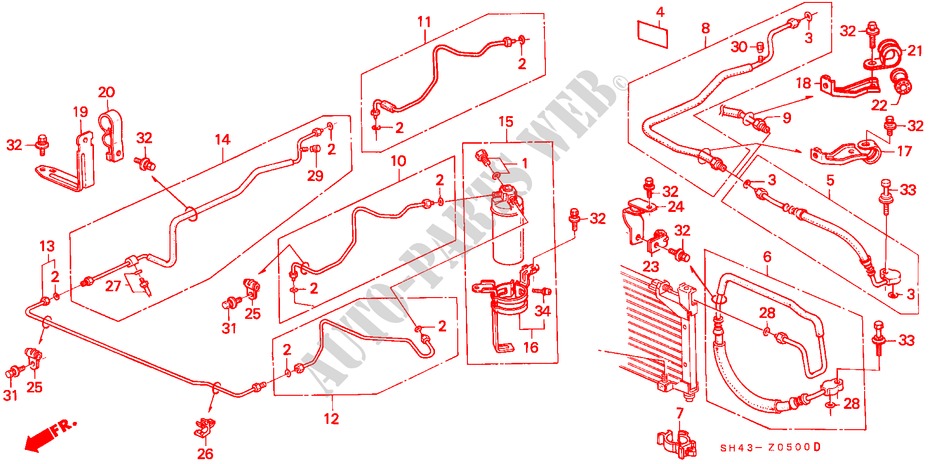 SLANGEN/PIJPEN voor Honda CIVIC LX 4 deuren 4-traps automatische versnellingsbak 1989
