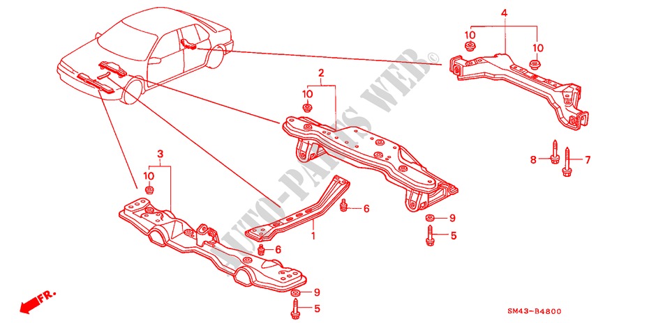 KRUIS BALK voor Honda ACCORD LX 4 deuren 4-traps automatische versnellingsbak 1993