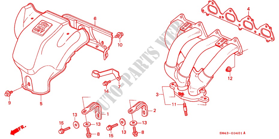 UITLAAT SPRUITSTUK(2) voor Honda ACCORD EX 4 deuren 5-versnellings handgeschakelde versnellingsbak 1990