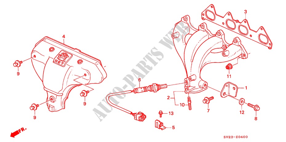 UITLAAT SPRUITSTUK(1) voor Honda ACCORD COUPE DX 2 deuren 5-versnellings handgeschakelde versnellingsbak 1995