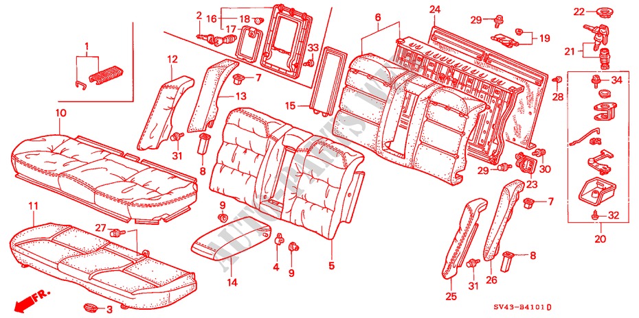 ACHTER ZITTING(ARMSTEUN) voor Honda ACCORD V6 EX 4 deuren 4-traps automatische versnellingsbak 1995