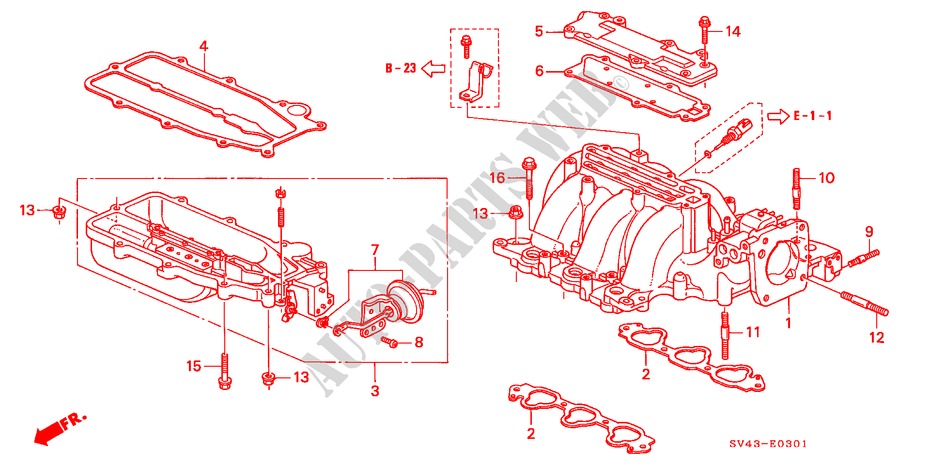 INLAAT SPRUITSTUK(V6) voor Honda ACCORD V6 EX 4 deuren 4-traps automatische versnellingsbak 1995