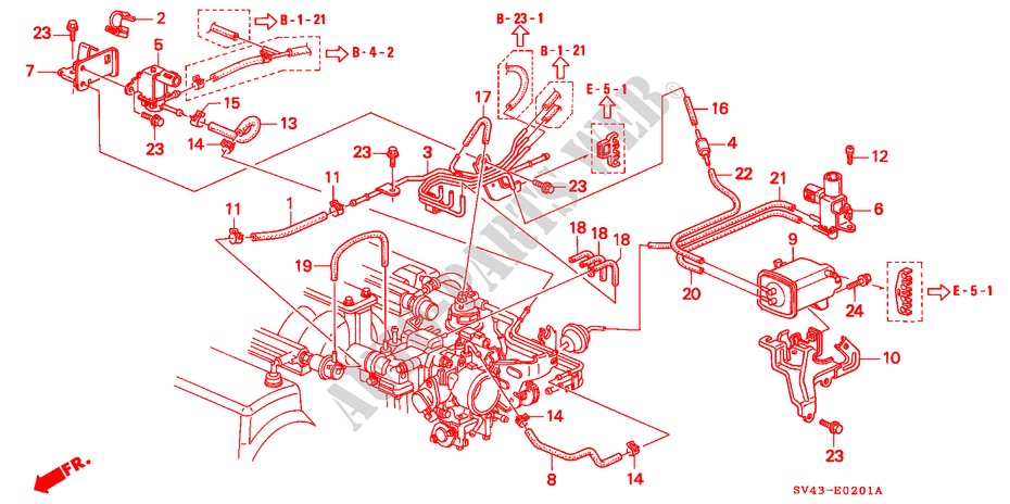 INSTALLATIEPIJP/SLANGEN(V6) voor Honda ACCORD V6 EX 4 deuren 4-traps automatische versnellingsbak 1995