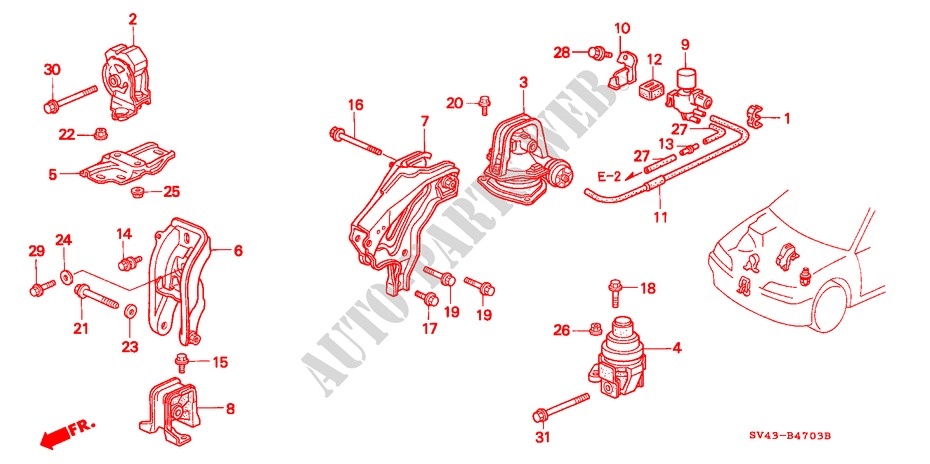 MOTOR BEVESTIGINGEN(AT) ('96,'97) voor Honda ACCORD DX 4 deuren 4-traps automatische versnellingsbak 1997