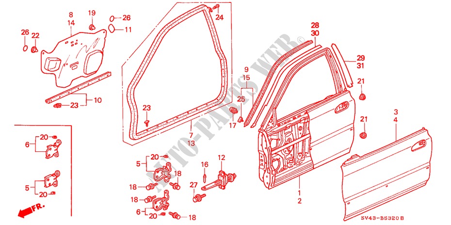 VOOR PORTIER PANELEN voor Honda ACCORD DX 4 deuren 4-traps automatische versnellingsbak 1997