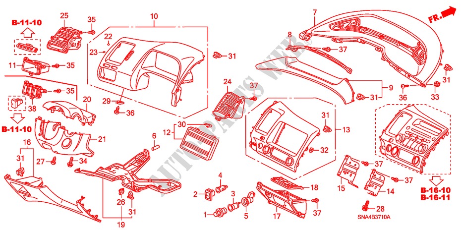 INSTRUMENTEN AFWERKING(BESTUURDERZIJKANT) voor Honda CIVIC EX-L 4 deuren 5-traps automatische versnellingsbak 2008