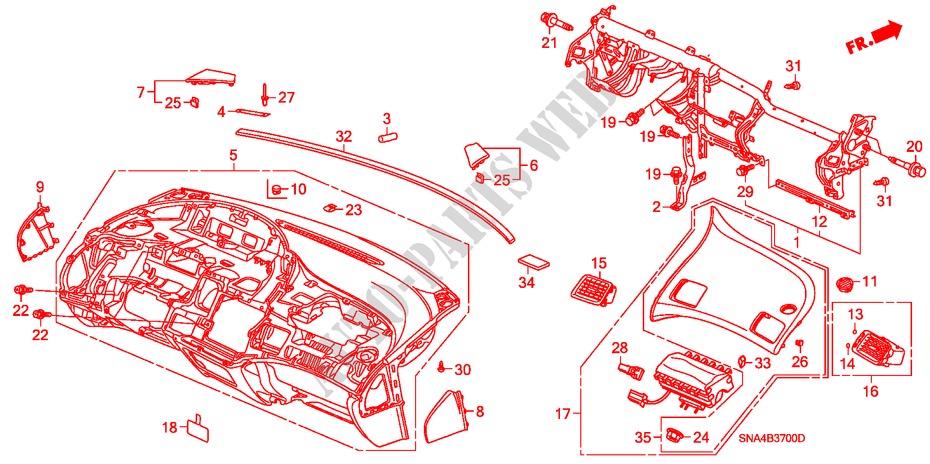 INSTRUMENTEN PANEEL voor Honda CIVIC LX 4 deuren 5-traps automatische versnellingsbak 2007