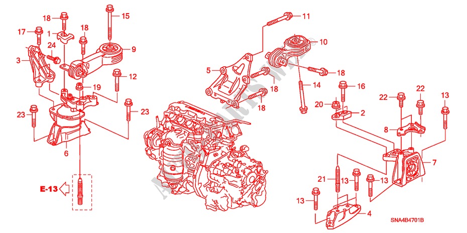 MOTOR BEVESTIGINGEN(AT) voor Honda CIVIC LX 4 deuren 5-traps automatische versnellingsbak 2007