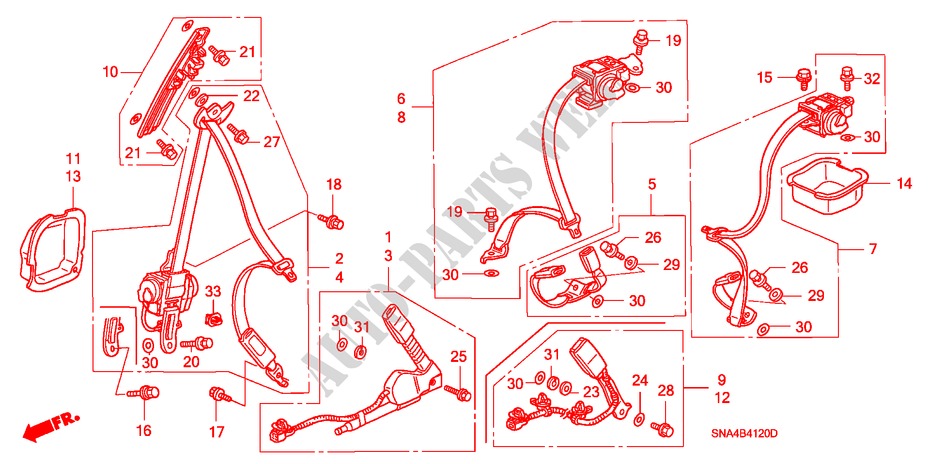 VEILIGHEIDSRIEMEN voor Honda CIVIC LX 4 deuren 5-traps automatische versnellingsbak 2007