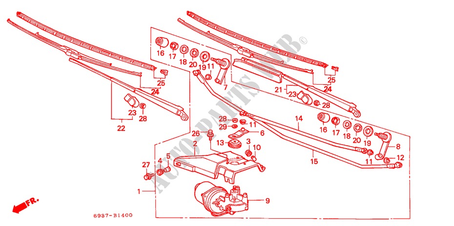 VOOR RUITESPROEIER (B,BP,D,F,G,S,W,X) voor Honda QUINTET EX 5 deuren 3-traps automatische versnellingsbak 1983