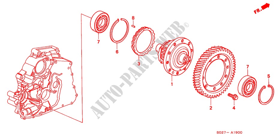 DIFFERENTIEEL VERSNELLING(2) voor Honda CIVIC COUPE 1.6ISR VTEC 2 deuren 4-traps automatische versnellingsbak 1999