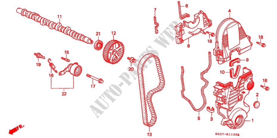 NOKKENAS/ONTSTEKINGSRIEM (SOHC) voor Honda CIVIC COUPE 1.6ILS 2 deuren 5-versnellings handgeschakelde versnellingsbak 2000