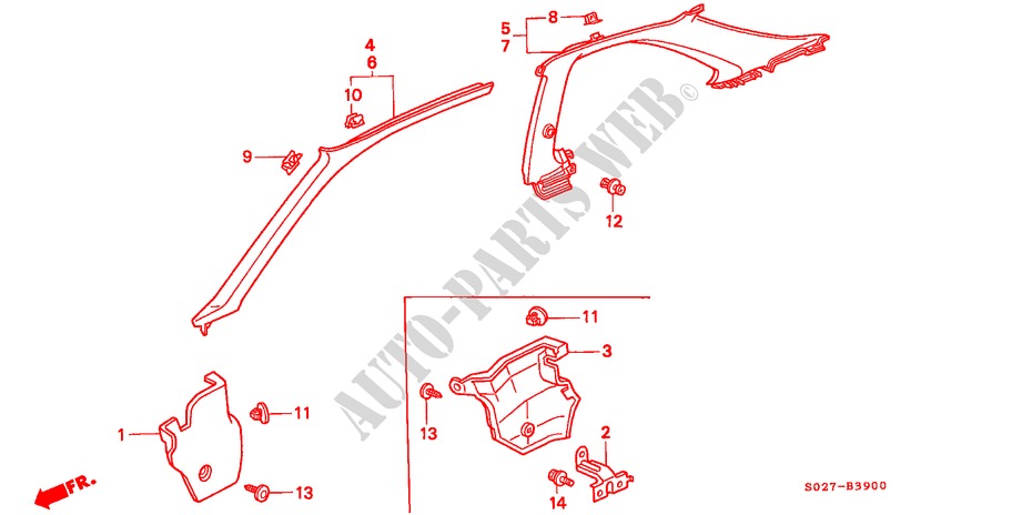 PILAAR AFWERKING(LH) voor Honda CIVIC COUPE 1.6ILS 2 deuren 5-versnellings handgeschakelde versnellingsbak 2000