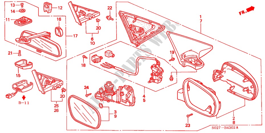 SPIEGEL(AFSTANSBEDIENING) (2) voor Honda CIVIC COUPE 1.6ISR VTEC 2 deuren 4-traps automatische versnellingsbak 1997