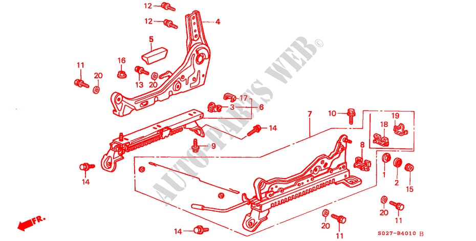 V. ZITTING COMPONENTEN (R.)(RH) voor Honda CIVIC COUPE 1.6ISR VTEC 2 deuren 5-versnellings handgeschakelde versnellingsbak 1999