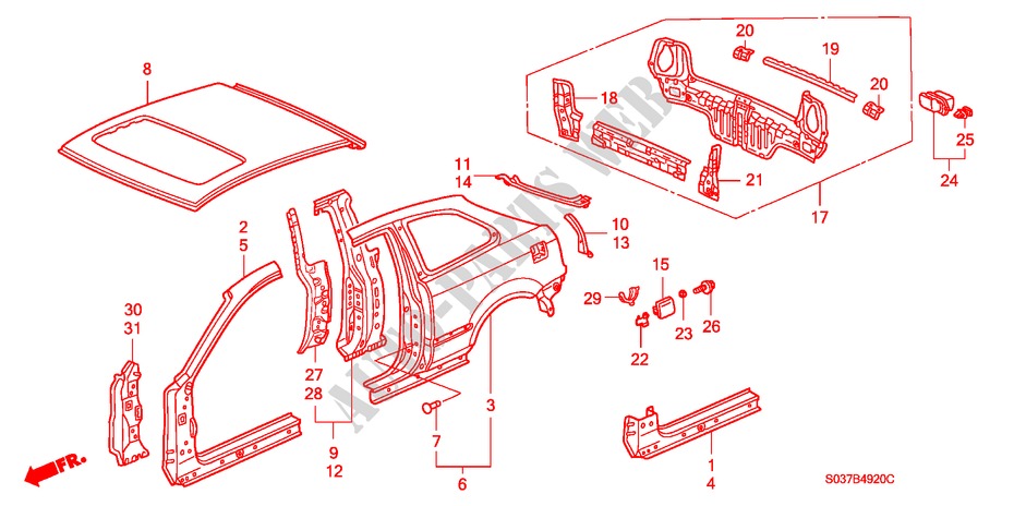 BUITEN PANELEN voor Honda CIVIC 1.5ILS 3 deuren 4-traps automatische versnellingsbak 1996