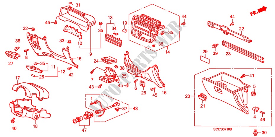 INSTRUMENTEN AFWERKING(LH) voor Honda CIVIC 1.6VTI 3 deuren 5-versnellings handgeschakelde versnellingsbak 1997