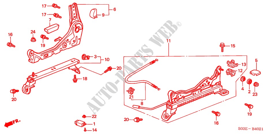 V. ZITTING COMPONENTEN (R.) (2) voor Honda CIVIC 1.4I 3 deuren 5-versnellings handgeschakelde versnellingsbak 2000