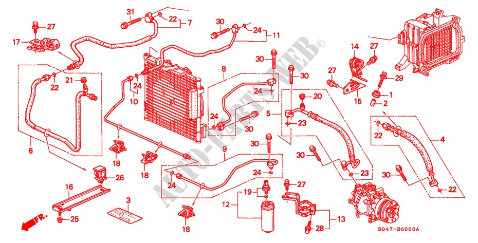 AIRCONDITIONER (SLANGEN/PIJPEN)(LH) voor Honda CIVIC 1.5ILS 4 deuren 5-versnellings handgeschakelde versnellingsbak 1998
