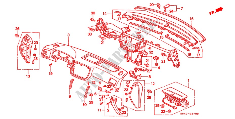 INSTRUMENTEN PANEEL(LH) voor Honda CIVIC 1.6VTI 4 deuren 5-versnellings handgeschakelde versnellingsbak 1999