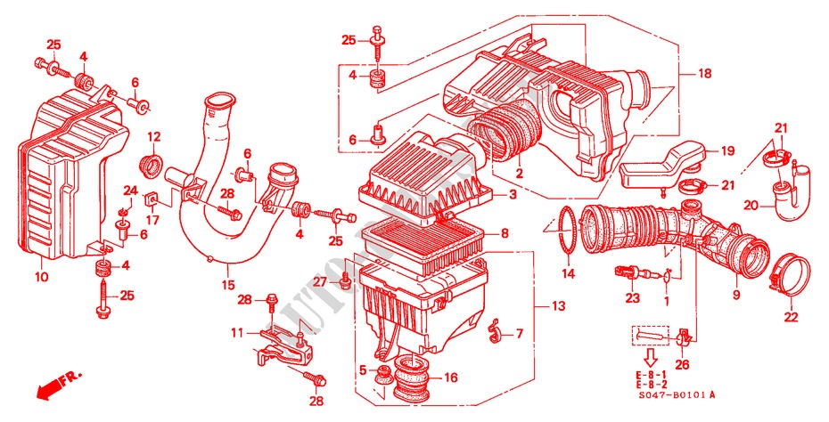 LUCHTFILTER(SOHC VTEC) (DOHC VTEC) voor Honda CIVIC 1.6VTI 4 deuren 5-versnellings handgeschakelde versnellingsbak 1999