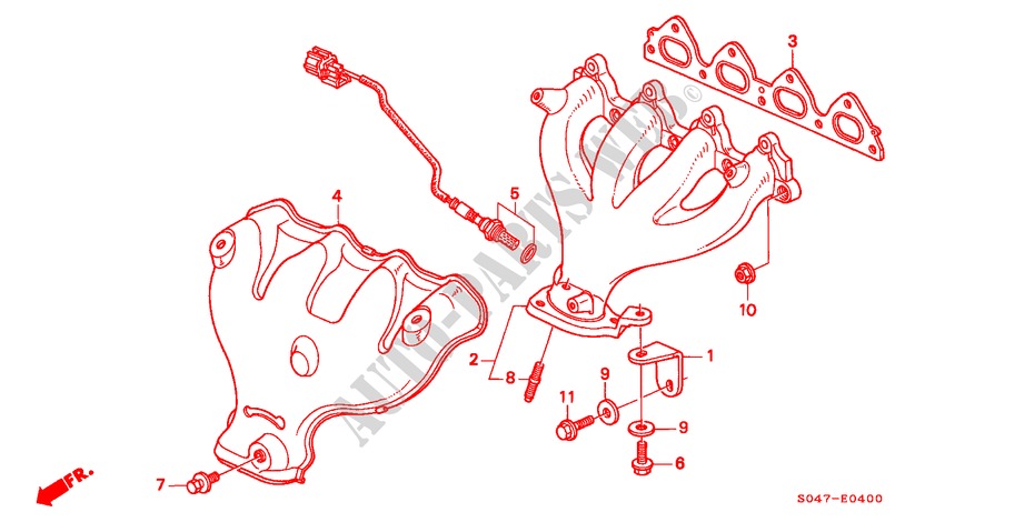 UITLAAT SPRUITSTUK(SOHC) voor Honda CIVIC 1.4IS 4 deuren 5-versnellings handgeschakelde versnellingsbak 1999