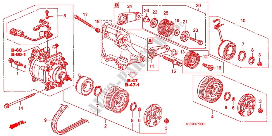 AIRCONDITIONER (COMPRESSOR) voor Honda CR-V RVI 5 deuren 4-traps automatische versnellingsbak 2000