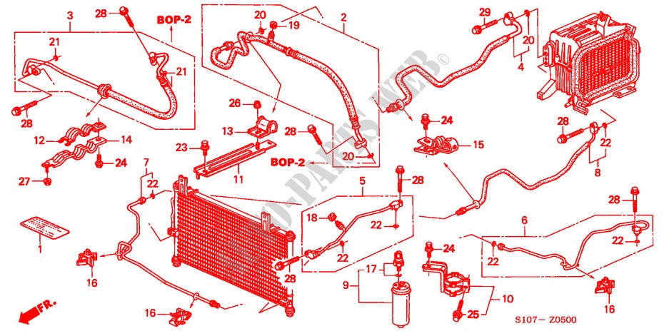 AIRCONDITIONER (SLANGEN/PIJPEN)(LH) voor Honda CR-V RVSI 5 deuren 5-versnellings handgeschakelde versnellingsbak 2000