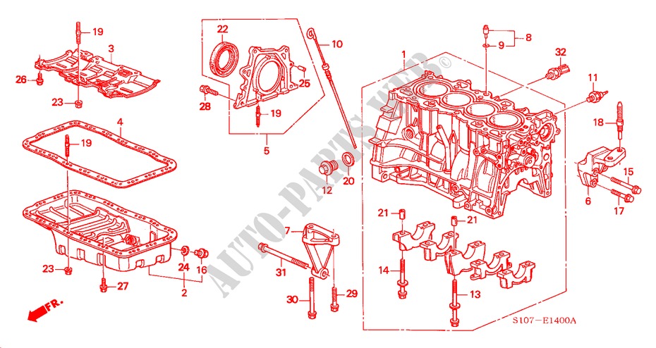CILINDERBLOK/OLIEPAN voor Honda CR-V RVI 5 deuren 4-traps automatische versnellingsbak 2000