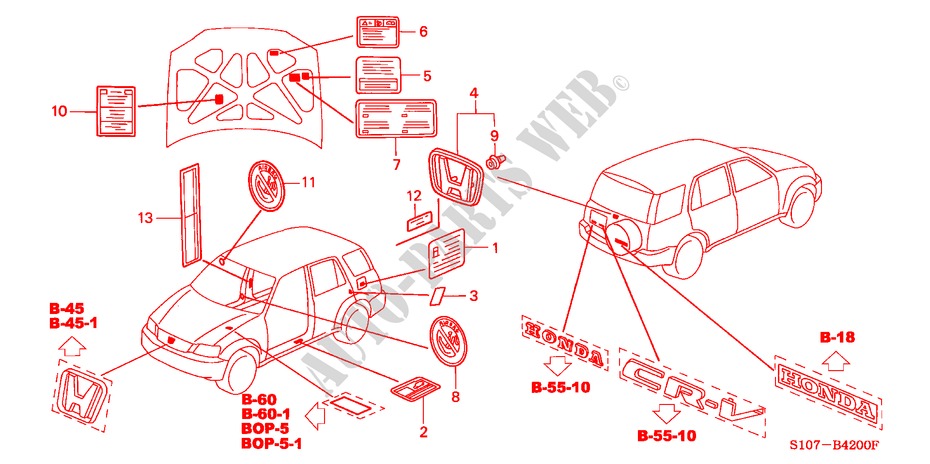 EMBLEMEN voor Honda CR-V RVI 5 deuren 4-traps automatische versnellingsbak 2000