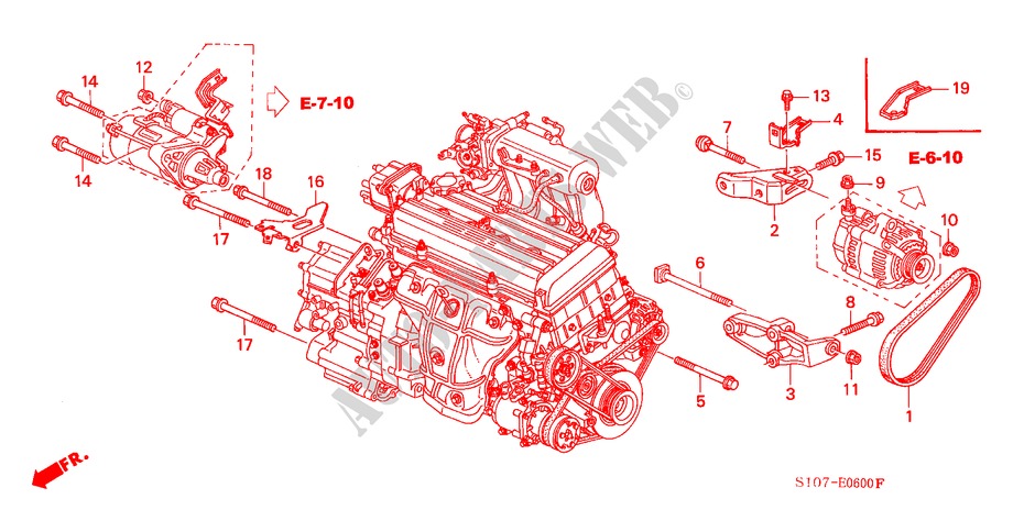 GENERATOR BEUGEL voor Honda CR-V RVSI 5 deuren 5-versnellings handgeschakelde versnellingsbak 2000