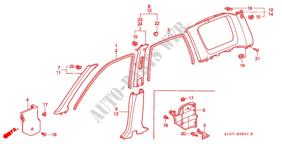 PILAAR AFWERKING(RH) voor Honda CR-V RVI 5 deuren 4-traps automatische versnellingsbak 2000