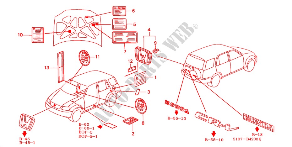 EMBLEMEN voor Honda CR-V RVI 5 deuren 4-traps automatische versnellingsbak 2001