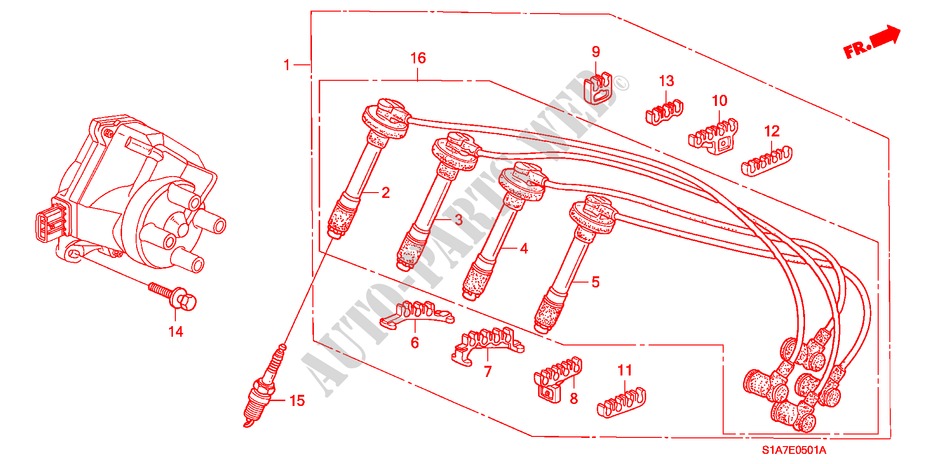 HOOG SPANNINGSSNOER/PLUG (1.8L/2.0L/2.2L) voor Honda ACCORD 1.8LS 4 deuren 4-traps automatische versnellingsbak 1999