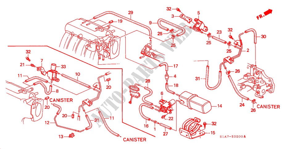 VACUUMTANK/SLANGEN (1.8L/2.0L) voor Honda ACCORD 1.8IES 4 deuren 4-traps automatische versnellingsbak 1999