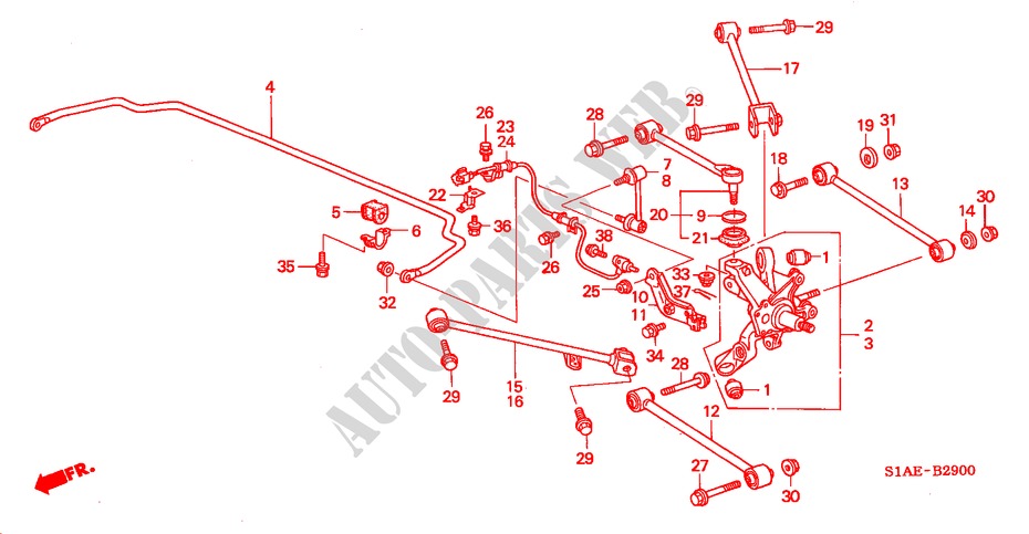 ACHTER STABILISATOR/ ACHTER ONDER ARM voor Honda ACCORD 1.6IS 4 deuren 5-versnellings handgeschakelde versnellingsbak 2000