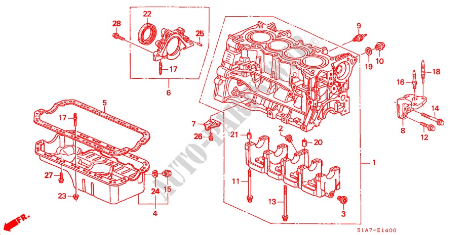 CILINDERBLOK/OLIEPAN (1.6L) voor Honda ACCORD 1.6ILS 4 deuren 5-versnellings handgeschakelde versnellingsbak 2000