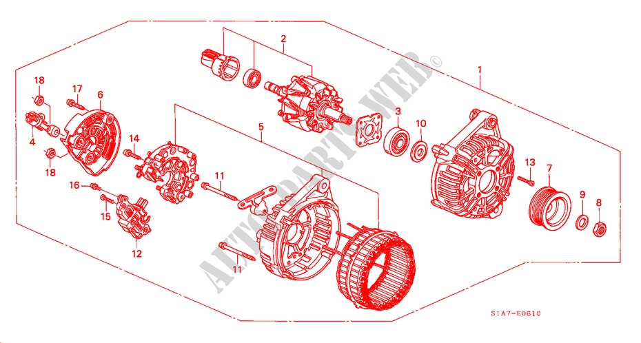 GENERATOR(BOSCH) voor Honda ACCORD 1.6IS 4 deuren 5-versnellings handgeschakelde versnellingsbak 2000