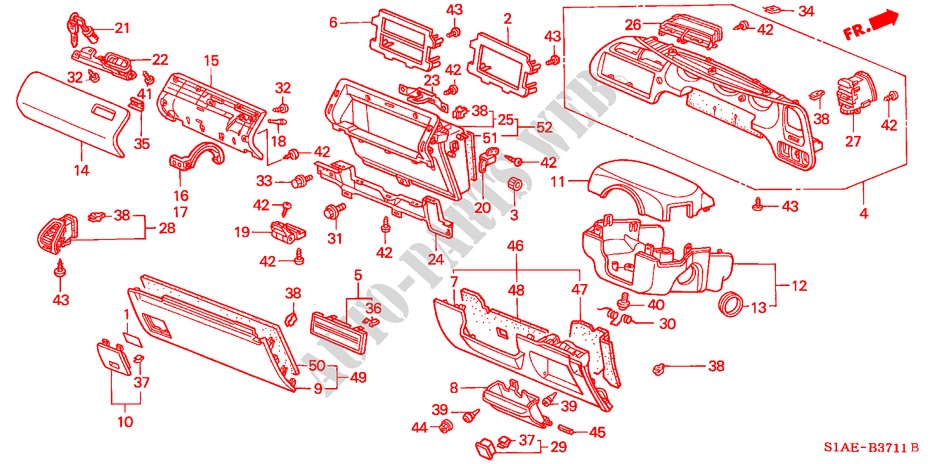 INSTRUMENTEN AFWERKING(RH) voor Honda ACCORD 1.6ILS 4 deuren 5-versnellings handgeschakelde versnellingsbak 2000