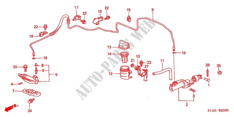 KOPPELING HOOFDCILINDER (LH) voor Honda ACCORD 1.6ILS 4 deuren 5-versnellings handgeschakelde versnellingsbak 2000