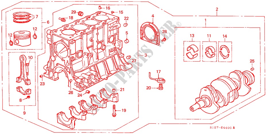 CILINDERBLOK/ZUIGER (DIESEL) voor Honda CIVIC AERODECK 2.0ITD 5 deuren 5-versnellings handgeschakelde versnellingsbak 1998