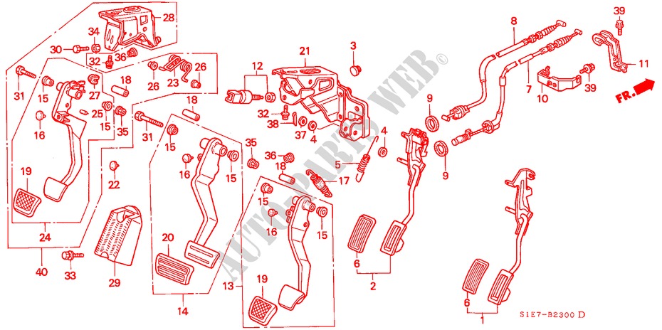 PEDAAL(LH) voor Honda CIVIC AERODECK 1.4I 5 deuren 5-versnellings handgeschakelde versnellingsbak 1998