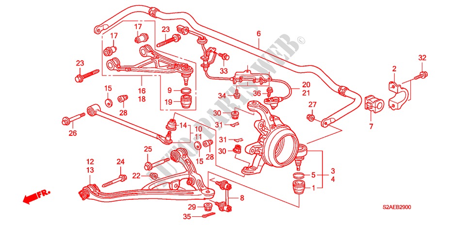ACHTER STABILISATOR/ ACHTER ONDER ARM voor Honda S2000 BASE 2 deuren 6-versnellings handgeschakelde versnellingsbak 2008