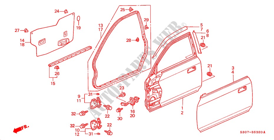 PORTIER PANELEN voor Honda PRELUDE 2.0I 2 deuren 5-versnellings handgeschakelde versnellingsbak 2000