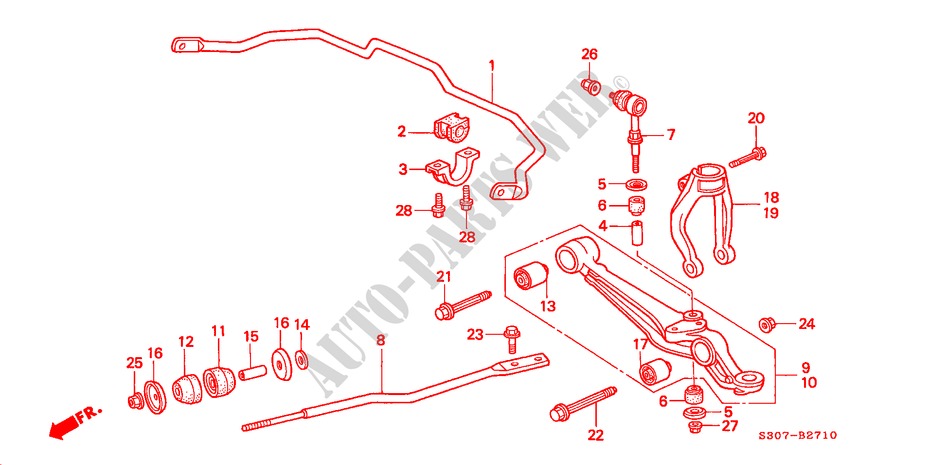 VOOR STABILISATOR/ VOOR ONDER ARM voor Honda PRELUDE 2.0I 2 deuren 5-versnellings handgeschakelde versnellingsbak 2000