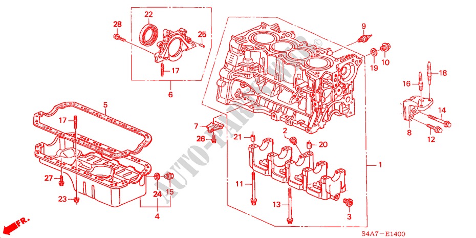 CILINDERBLOK/OLIEPAN (1.6L) voor Honda ACCORD 1.6ILS         7PA 5 deuren 5-versnellings handgeschakelde versnellingsbak 2002