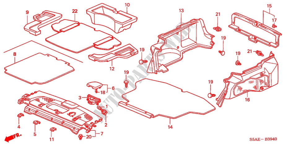 ACHTER HOUDER/KOFFERBAK AFWERKING voor Honda CIVIC 1.6 LS 4 deuren 4-traps automatische versnellingsbak 2004