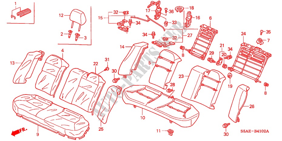 ACHTER ZITTING(3) voor Honda CIVIC 1.6 LS 4 deuren 4-traps automatische versnellingsbak 2004