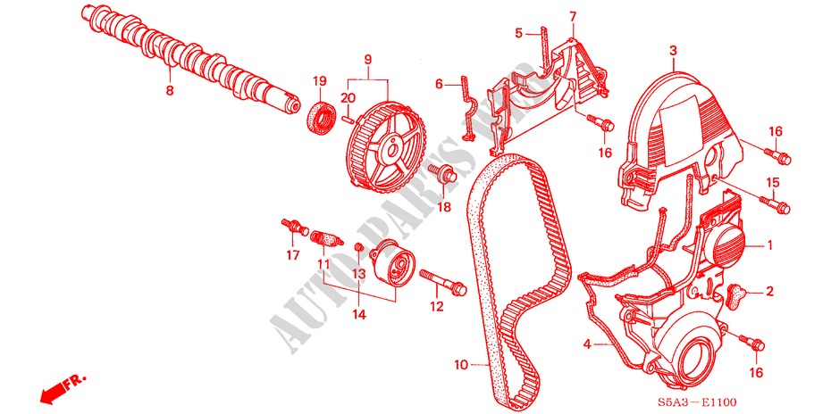 NOKKENAS/ONTSTEKINGSRIEM voor Honda CIVIC 1.6 ES 4 deuren 5-versnellings handgeschakelde versnellingsbak 2005
