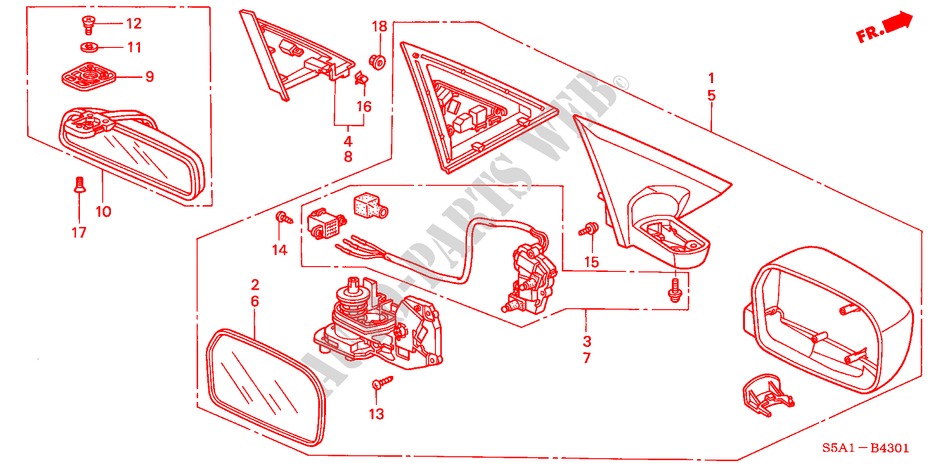 SPIEGEL (ELEKTRISCHE AFSTANDSBEDIENING) voor Honda CIVIC 1.6 ES 4 deuren 5-versnellings handgeschakelde versnellingsbak 2005